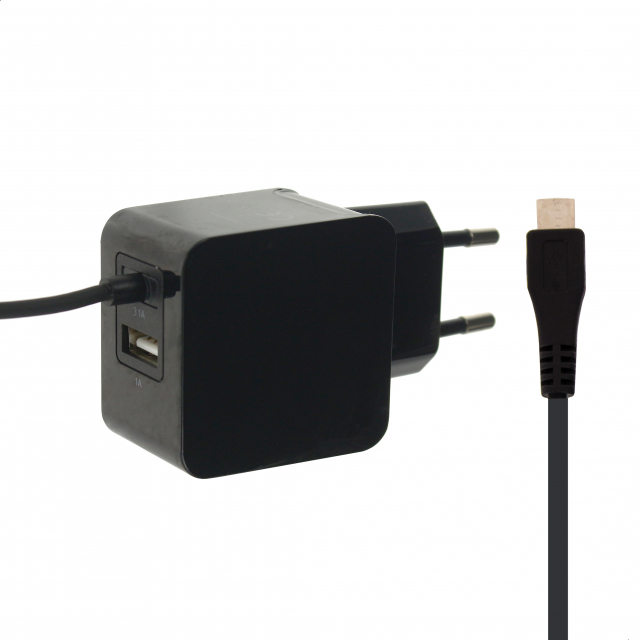 Mobilize Wall Charger USB + Micro USB 15W 1m. Black - Afbeelding 1