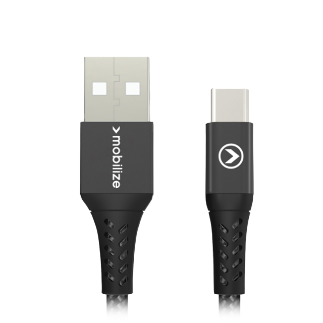 Mobilize Strong Nylon Cable USB to USB-C 20cm. 15W Black - Afbeelding 1