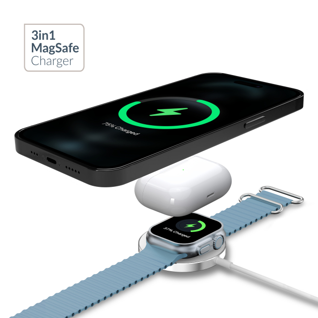 Mobilize 3in1 Magnetic Wireless Charger MagSafe Compatible 15W White - Afbeelding 1